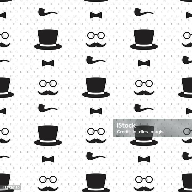 Seamless Pattern With Tobacco Pipe Bow Tie Hat Mustache Stock Illustration - Download Image Now