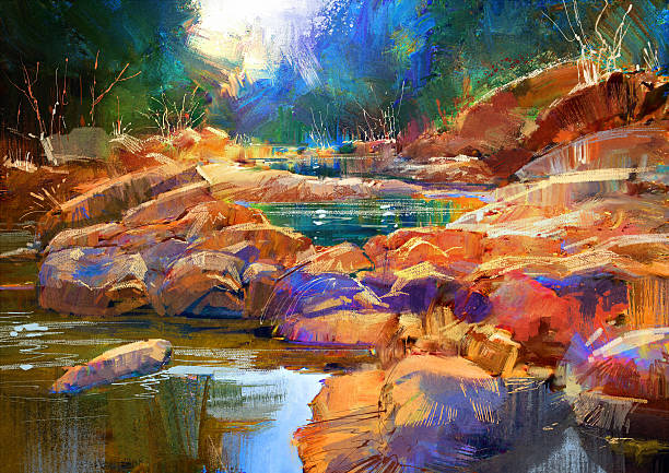 美しい秋の川にカラフルなラインストーンにある秋の森 - stream waterfall abstract river点のイラスト素材／クリップアート素材／マンガ素材／アイコン素材