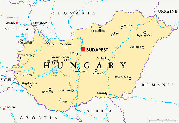 ungarn politische karte - hungary budapest map cartography stock-grafiken, -clipart, -cartoons und -symbole