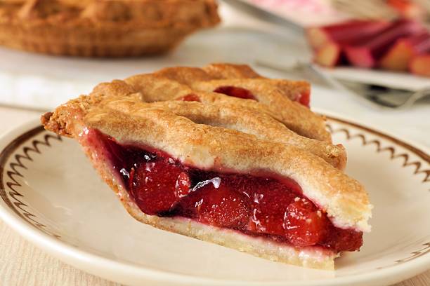 istock Piece of fresh strawberry and rhubarb pie 487732044