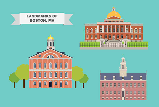Boston Landmarks Some of Boston's most iconic building. Detailed and accurate vector drawings. market hall stock illustrations