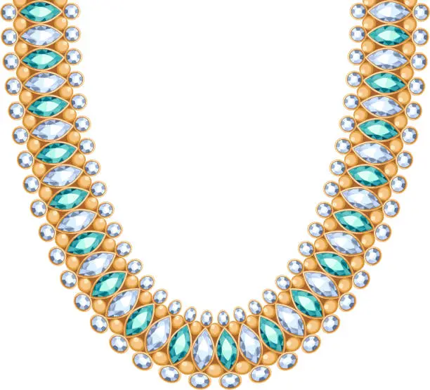 Vector illustration of Gemstones chain golden necklace or bracelet