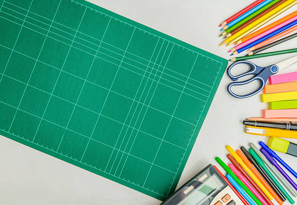 istock School and office supplies frame, on white background 487736218