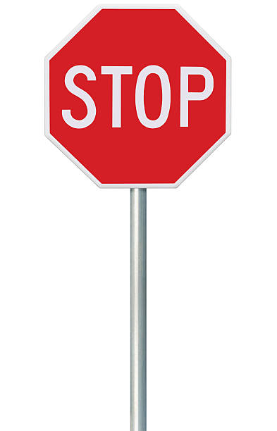 istock Red Stop Sign, Isolated Traffic Regulatory Warning Signage Octagon Closeup 487736422