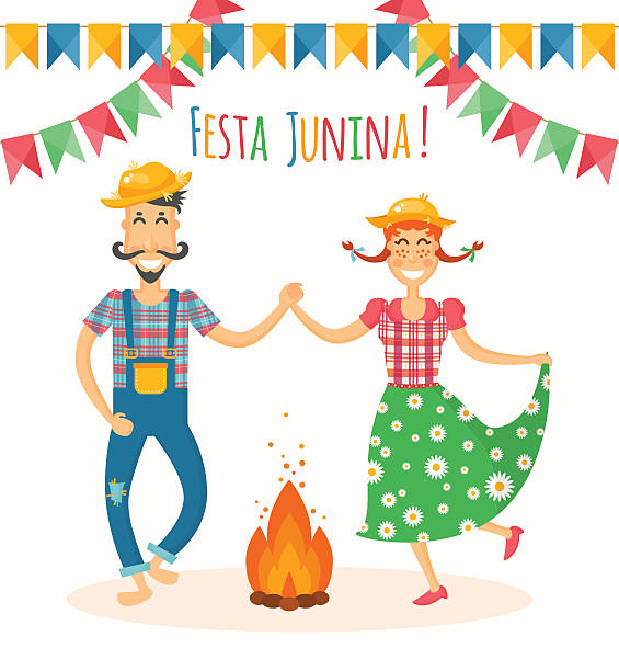 festa junina vektor-illustration-traditionelle brasilianische feier - hinterwäldler stock-grafiken, -clipart, -cartoons und -symbole