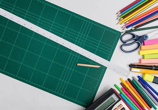 istock School and office supplies frame, on white background 487736890