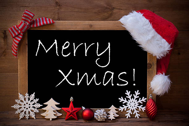 istock Brown Blackboard Santa Hat Christmas Decoration Merry Xmas 487737396