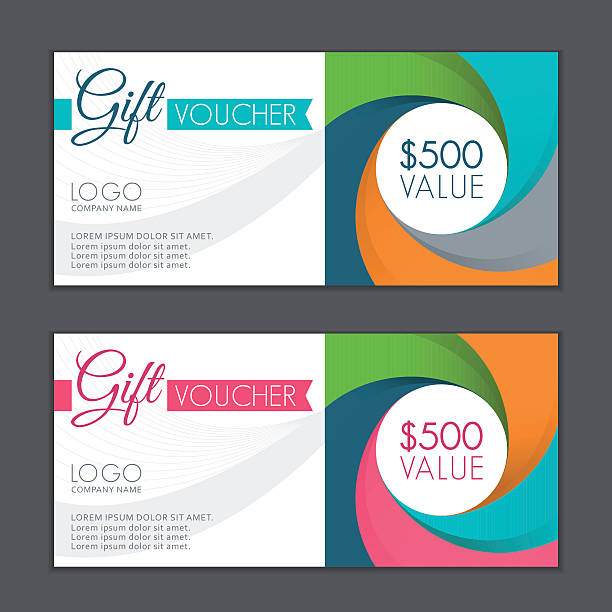 Gift Vouchers Template. Bleed Size in in proportion 214x99 mm. Vector illustration of the gift vouchers template.  gift card template stock illustrations