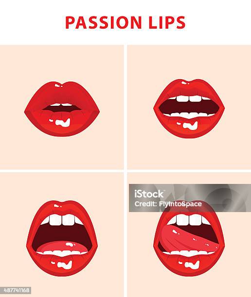 Set Of 4 Sexy Open Mouths Red Erotic Seductive Lips Stock Illustration - Download Image Now