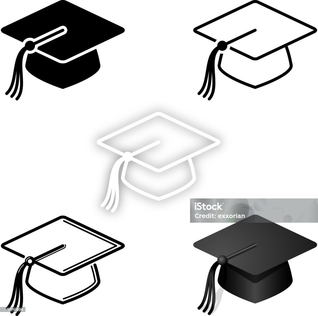 Graduation icon set Motarboard symbol represented graduation, logo design in five style. Graduation stock vector