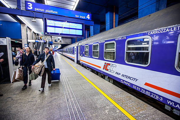 Warsaw, Poland - April 29, 2015: People walking on Warsaw Central Train Station Platform