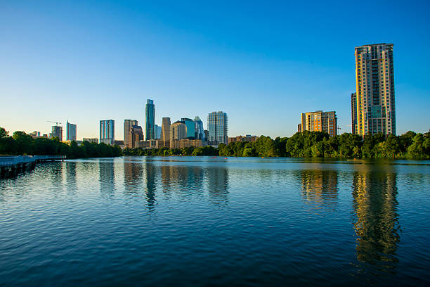 istock Riverside View Austin Texas Wide Angle Town Lake Skyline Cityscape 487742608
