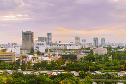 Bangkok cityscape, view from high building on Srinakarin road in the evening