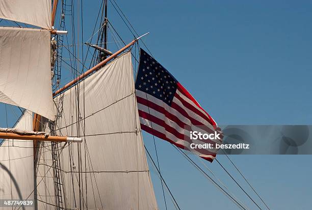 Sails With Us Flag Stock Photo - Download Image Now - American Flag, Blue, Curve
