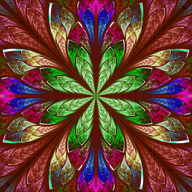 istock Multicolor beautiful fractal in stained glass window style. 487751057