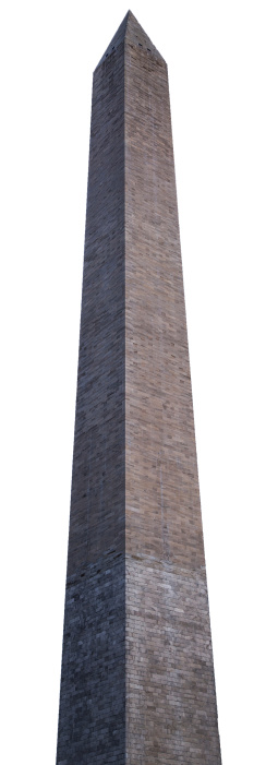 The Washington Monument in Washington DC isolated on a white background.