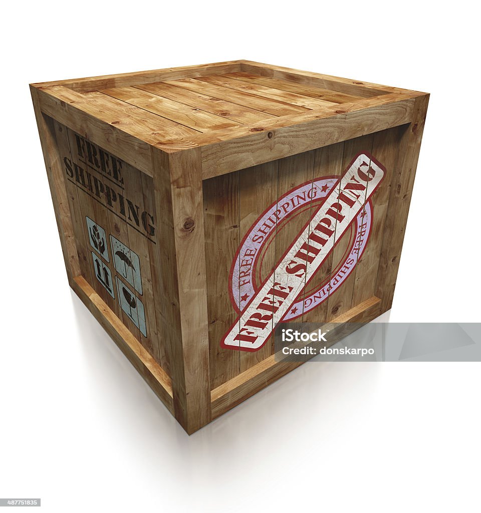 wooden box crate with free shipping sign wooden box crate with free shipping grudge sign. clipping path included Blue Stock Photo