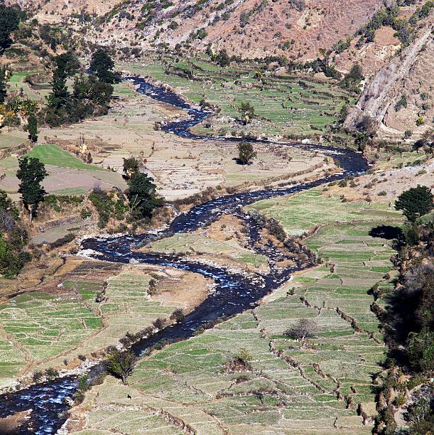 istock valley with rice field and river in western Nepal 487751963