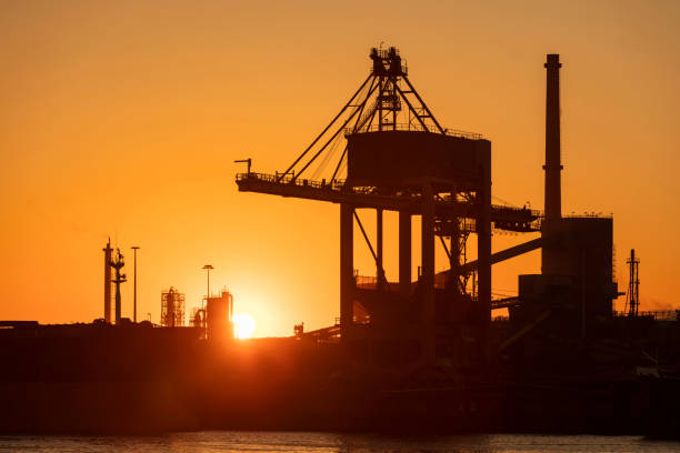 Cranes at Sunset in Harbor of Pula in Croatia
