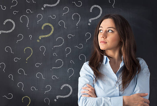 istock Young woman thinking with blackboard 487756038