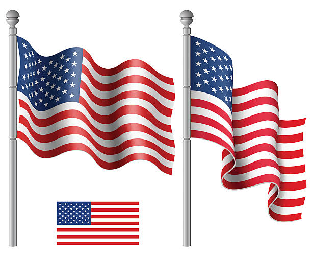 ilustraciones, imágenes clip art, dibujos animados e iconos de stock de american flags saludar con la mano - flagged