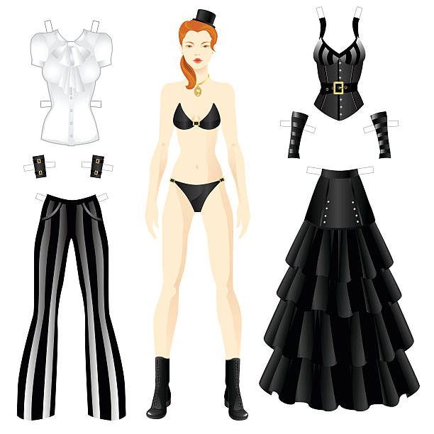 Steampank Doll with clothes. Set of template paper clothes in steampunk style steampunk woman stock illustrations