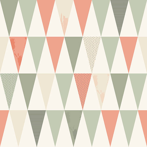 Seamless Geometric Texture with Peach-Pink and Grey Triangles vector art illustration