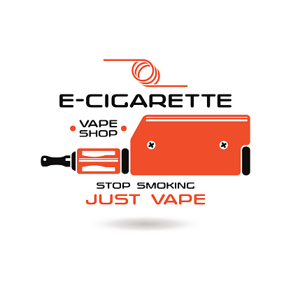 E-cigarette emblem. Vape shop. Color print on white background