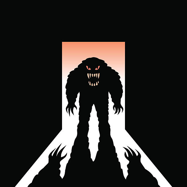 Monster with shadow in the open door vector art illustration
