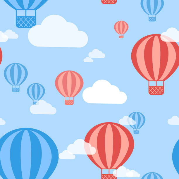 illustrations, cliparts, dessins animés et icônes de montgolfière vectorielle motif sans couture arrière-plan - balloon moving up child flying