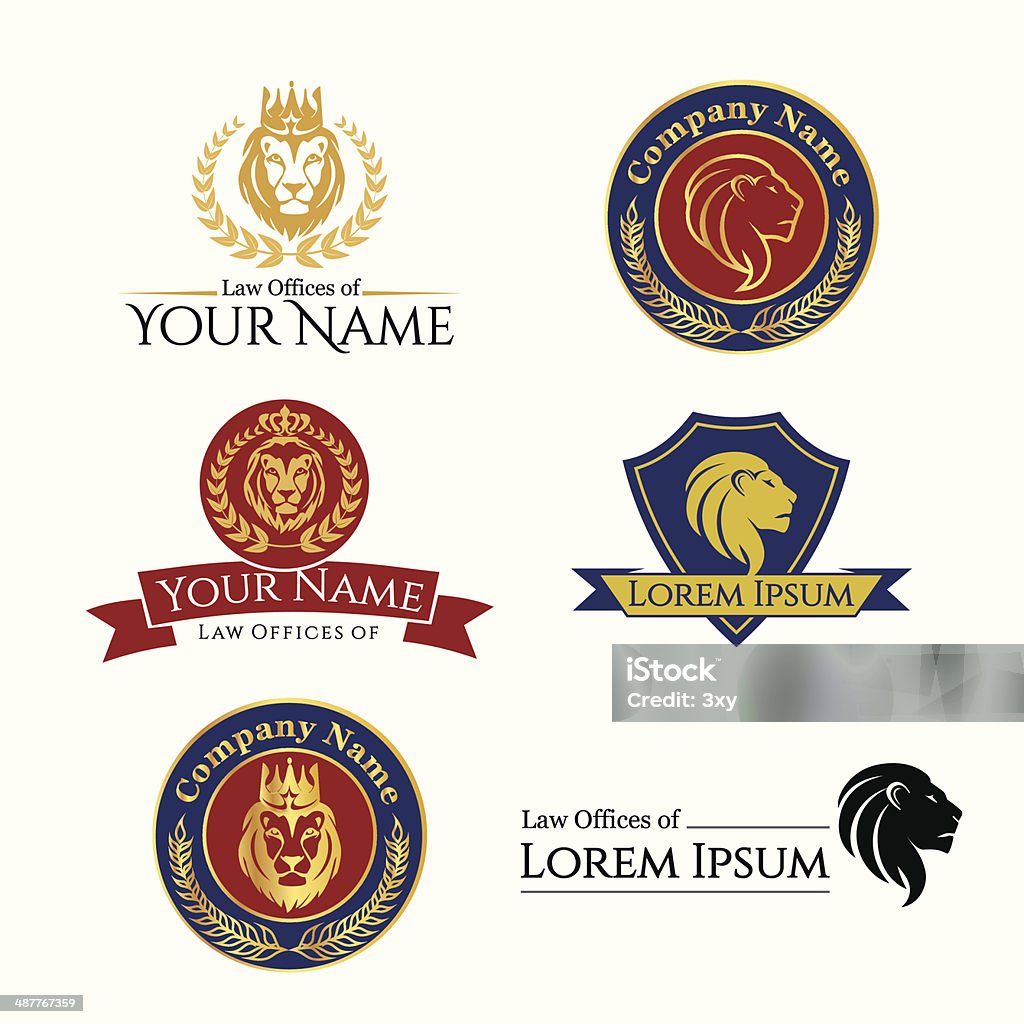 Lion lion head in signs and labels Lion - Feline stock vector