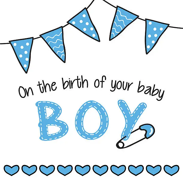 Vector illustration of Cute greeting card for a baby boy birthday
