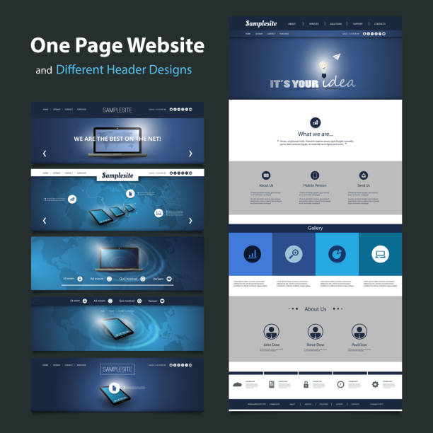 One Page Website Design Template and Different Headers vector art illustration