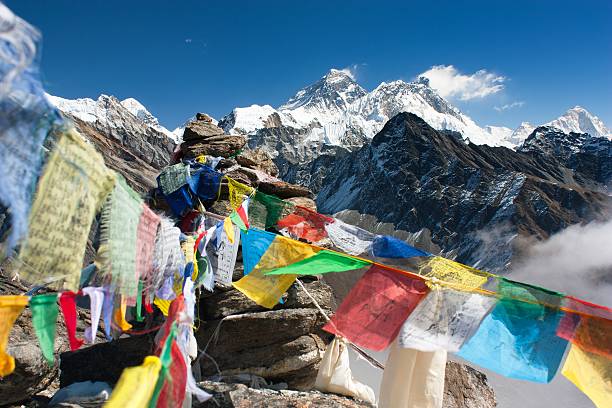 istock view of everest from gokyo ri with prayer flags 487770583