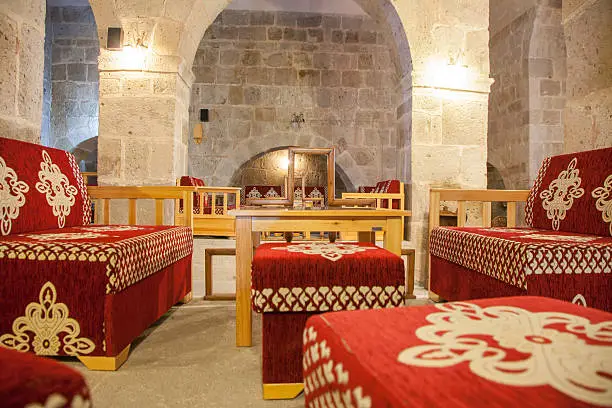 An interior shot of this traditional ancient resting place for travellers in central Turkey. ..Caravanserai are still in use as a place to rest and refuel on long journeys just as this same building was hundreds of years ago.
