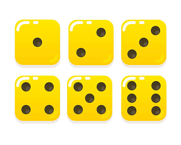 Cartoon yellow dice Cartoon yellow dice in modern flat vector style. Six states. bar dice game stock illustrations