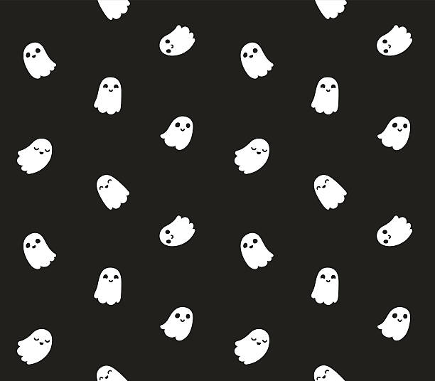 Cute cartoon ghost pattern Seamless pattern of cute tiny ghosts on black background. cute ghost stock illustrations