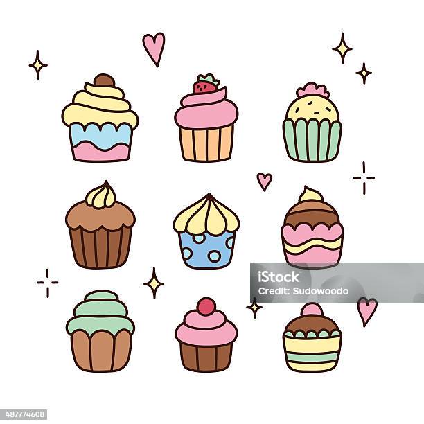 Hand Drawn Cupcakes Stock Illustration - Download Image Now - 2015, Cake, Cartoon