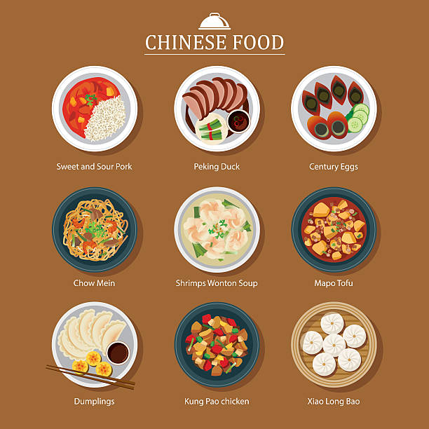 satz von chinesische küche - chinese cuisine stock-grafiken, -clipart, -cartoons und -symbole