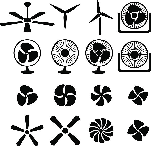 illustrations, cliparts, dessins animés et icônes de définir des icônes de ventilateurs et propellers - propelled
