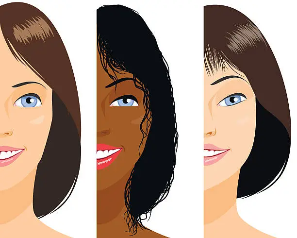 Vector illustration of Three girls faces