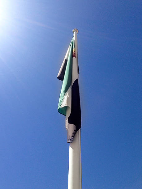 istock Extremadura Region flag on flagpole 487777928