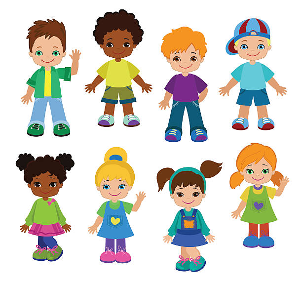 ilustraciones, imágenes clip art, dibujos animados e iconos de stock de conjunto de dibujos animados niños, pupils.happy los niños. - computer graphic multi colored little girls teenage girls