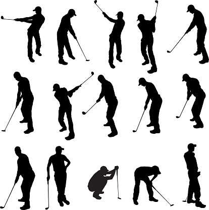 Vector silhouette of a man who plays golf.