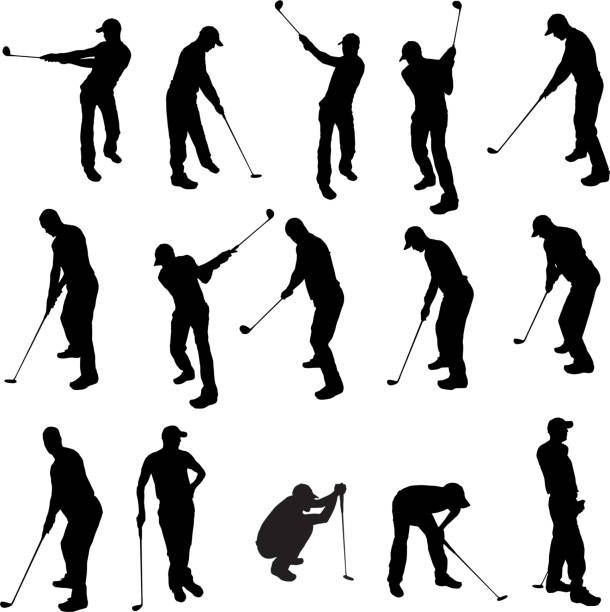 Vector silhouette of a man. Vector silhouette of a man who plays golf. golf silhouettes stock illustrations