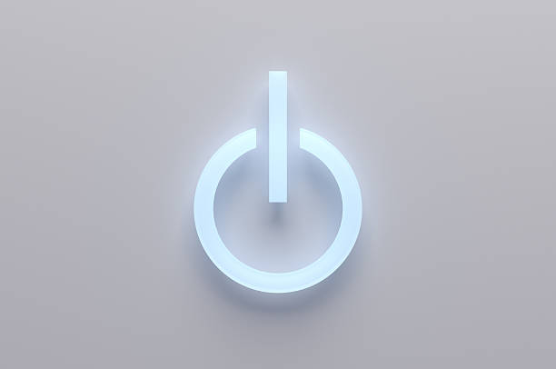 Power Button Power button Glowing  on a plain wall play button photos stock pictures, royalty-free photos & images