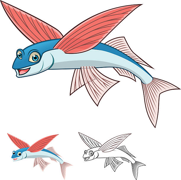 wysokiej jakości flyingfish kreskówka - happiness white background eating flying stock illustrations