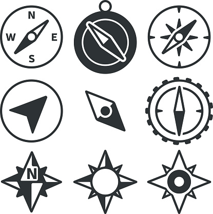 Compass and navigation icon and symbol set.