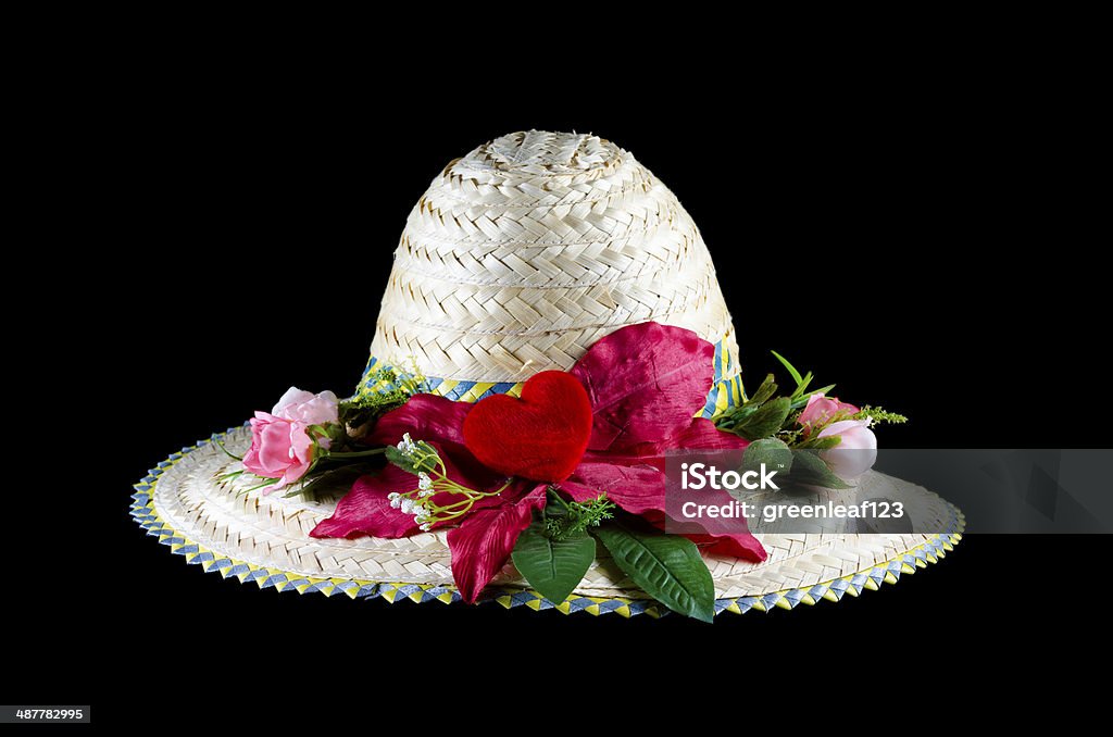 beach hat and flower isolated on black with clipping path Beach Stock Photo