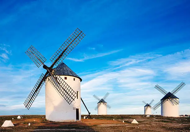 Windmills in Campo de Criptana in Ciudad Real Castilla La Mancha Spain This is one of the main stops of the Don Quixote route